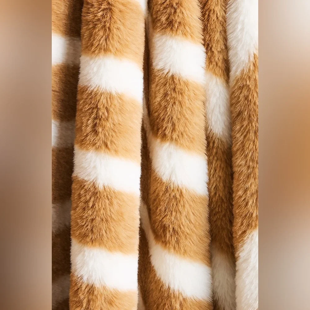 NEW Anthropologie Sophie Stripe Faux Fur Throw Blanket
